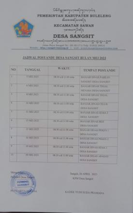 Jadwal Posyandu Bulan Mei 2023 Desa Sangsit